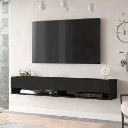[en. casa] Comoda TV suspendata Laitila 180 cm, negru, cu 2 usi si rafturi (84037666)