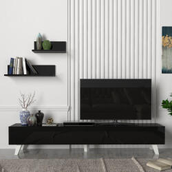 [en. casa] Comoda TV Saarijärvi cu 2 rafturi de perete, negru, [en. casa] (83062701)