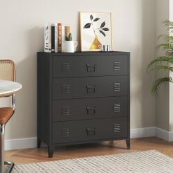 [en. casa] Comoda metalica cu 4 sertare Hämeenlinna, 80x40x92 cm, negru (83237869) Comoda