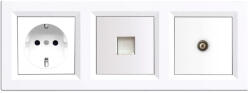 Leziter Priza tripla Nova Leziter: 230V cu împamantare + RJ45 UTP + TV, alb (LN3KERV-F_LNFCS-F_LNUTP-F_LNTVCS-F)