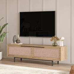 [en. casa] Comoda TV Kvænangen cu 2 usi, aspect stejar si rattan, 160 cm (85630638)