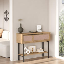 [en. casa] Consola pentru hol Kvænangen 100 cm, stejar si fronturi aspect ratan (85630648)