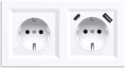Leziter Priza Leziter Nova cu împamantare 16A si USB-A/USB-C, cadru alb (LN2KERV-F_LNFCS-F_LNUSB-F)