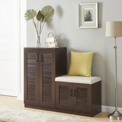 [en. casa] Pantofar Løten cu bancheta si 9 rafturi, 120x36x97 cm, wenge (83980347) Pantofar
