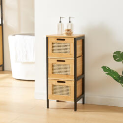 [en. casa] Comoda de baie Tervola cu 3 sertare, negru si bambus, [en. casa] (84453527) Comoda