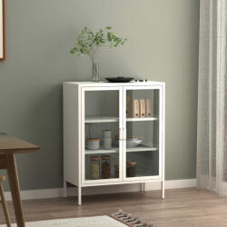 [en. casa] Bufet Fauske alb cu usi din sticla pentru living, 80 x 40 x 101, 5 cm (83058223) Comoda