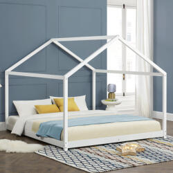 [en. casa] Pat copii tip casuta Cerro 160x200 cm, alb, din lemn (82063514)