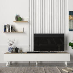 [en. casa] Set comoda TV Saarijärvi cu 2 polite de perete, stejar si alb (83062699)