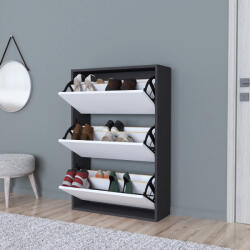 [en. casa] Pantofar Aurskog cu 3 usi rabatabile, alb si antracit, 110x73, 5x24 cm (83562322) Pantofar