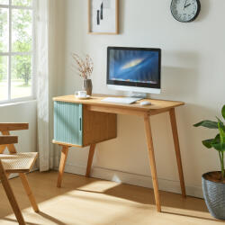 [en. casa] Birou din bambus Tysvær 105x48x75 cm cu dulap lateral albastru (85322689)