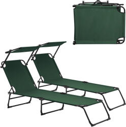 [casa.pro] Set 2 sezlonguri pliabile Lomeda cu copertina, verde închis, 187x53 cm (52489963)