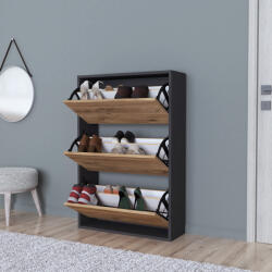 [en. casa] Pantofar Aurskog cu 3 usi rabatabile, antracit si stejar, 110x73, 5x24 cm (83562323) Pantofar