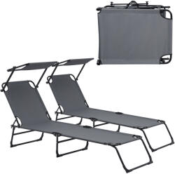 [casa.pro] Set 2 sezlonguri pliabile Lomeda cu copertina reglabila, gri închis (52489960)