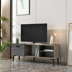 [en. casa] Comoda TV Nannestad 120 cm, finisaj nuc si marmura neagra (81370078)