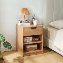 [en. casa] Noptiera Varkaus 55x43x40 cm, finisaj stejar, cu sertar si 2 rafturi (85290416)