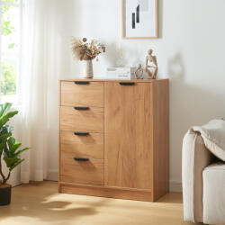 [en. casa] Comoda Varkaus cu 4 sertare si usa, finisaj stejar, 90x80x40 cm (85290420) Comoda
