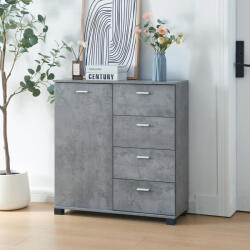 [en. casa] Comoda sideboard Döbritz cu 1 usa, 4 sertare si finisaj beton, 84x80x28 cm (83058147) Comoda