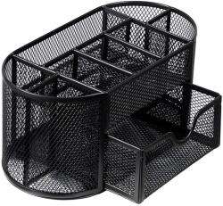 Suport accesorii birou metalic, 8 compartimente si 1 sertar, Mesh