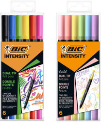 BIC Carioci lavabile cu varf dublu BIC Intensity, 6 culori/set Pastel