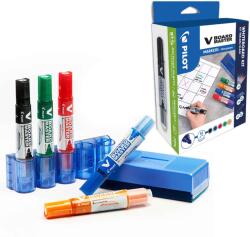 Pilot Marker whiteboard reincarcabil, varf rotund, cu suport si burete, PILOT Vboard Master M, 5 buc/set