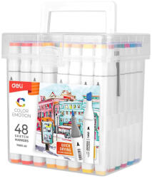 Deli Markere sketching cu 2 capete 1 mm/7 mm, DELI Color Emotion 70801, 48 culori/set