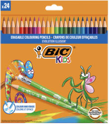 BIC Creioane colorate cu radiera BIC Evolution Illusion, 24 culori/set