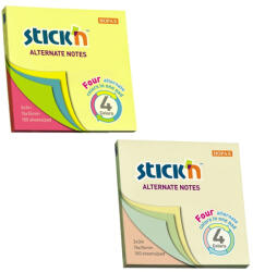 STICK'N Notes autoadeziv 76x76 mm, 100 file, STICK'N Alternate 4 culori pastel