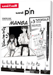 uni Liner varf 0.1-1.0 mm plus pensula, UNI Pin 200 Fine Line Manga, 9 buc/set