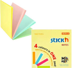 STICK'N Notes autoadeziv 76x76 mm, 100 file, 4 culori pastel Magic STICK'N