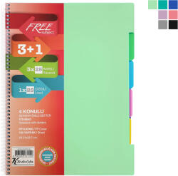 Keskin Color Caiet cu spirala A4, 100 file, 4 sectiuni, coperta plastic, KESKIN COLOR Free Subject