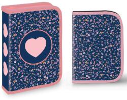 S-Cool Penar fete neechipat, cu fermoar si 2 clapete, S-COOL Pink Heart Penar