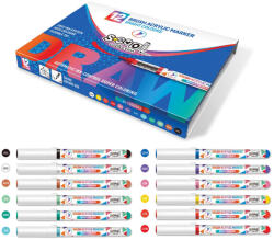 S-COOL Marker varf pensula cu vopsea acrilica S-COOL SC3013, 12 culori/set