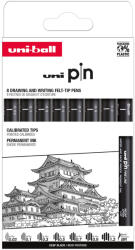 uni Liner varf 0.03-1.2 mm plus pensula, UNI Pin 200 Fine Line ASP010, 8 buc/set