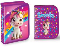 S-Cool Penar fete neechipat, cu fermoar si 2 clapete, S-COOL Happy Unicorn Penar