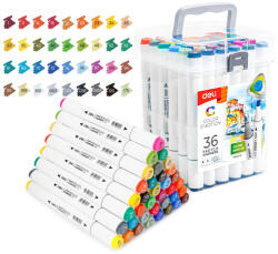 Deli Markere sketching cu 2 capete 1 mm/7 mm, DELI Color Emotion 70803, 36 culori/set
