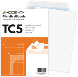 ACCENTA Plic TC5 alb siliconic, deschidere latura mica, 25 buc/set, ACCENTA