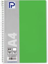 PAPERLAND Caiet cu spirala A4, 80 file, dictando, coperta plastic, PAPERLAND PP400 verde