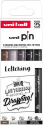 uni Liner varf 0.8 mm plus pensula, UNI Pin 200 Fine Line Lettering, 5 buc/set