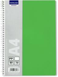PAPERLAND Caiet cu spirala A4, 80 file, matematica, coperta plastic, PAPERLAND PP400 verde