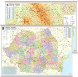  Harta de perete cu 2 fete, Romania administrativa si fizico-rutiera, plastifiata 140x100 cm