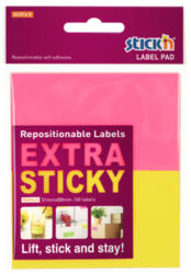 STICK'N Etichete autocolante 51x88 mm, 2x30 buc/set, STICK'N Extra sticky galben neon/roz neon