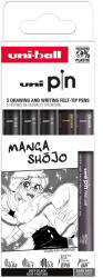 uni Liner varf 0.03-0.5 mm plus pensula, UNI Pin 200 Fine Line Manga Shojo, 5 buc/set