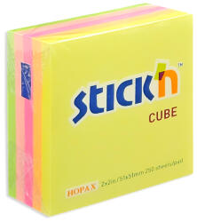 STICK'N Cub notite autoadezive 50x50 mm, 250 file neon, STICK'N