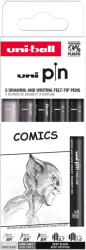 uni Liner varf 0.7-1.0 mm plus pensula, UNI Pin 200 Fine Line Comics, 5 buc/set