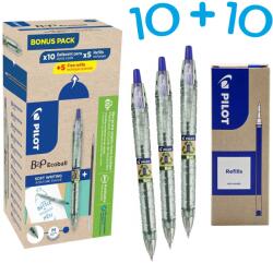 Pilot Set 10 pixuri cu mecanism, albastre, 1 mm, PILOT B2P EcoBall Begreen + 10 rezerve