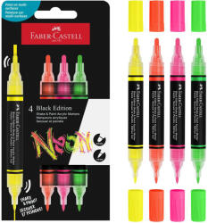 Faber-Castell Marker vopsea acrilica neon, cu doua capete, FABER-CASTELL Shake and Paint, 4 culori/set