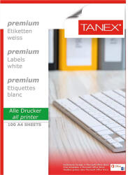 Tanex Etichete autocolante albe, colturi rotunjite, 100 coli/top, TANEX 24/A4 (64 x 34 mm)