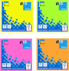 INFO NOTES Notes autoadeziv 75x75 mm, 80 file, color neon, INFO NOTES roz neon
