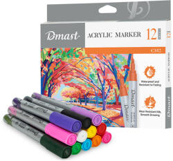 DMAST Marker vopsea acrilica 2 mm, DMAST by Pebeo, 12 culori/set