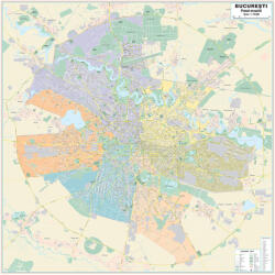  Harta de perete, Bucuresti si localitati limitrofe, laminata 150x150 cm